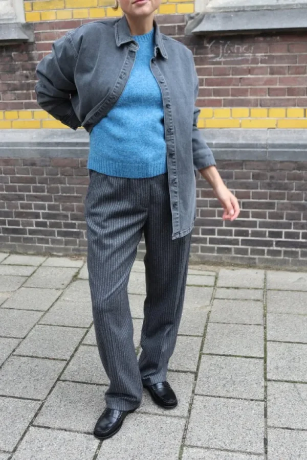 Rue Blanche Blue Pants Grey+Striped Outlet