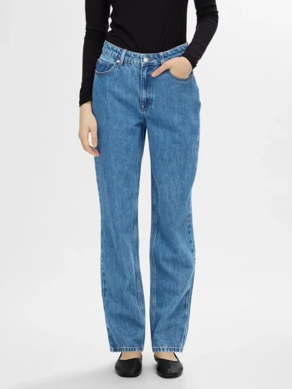 Selected Femme Katja Straight Jeans Medium+Blue Sale