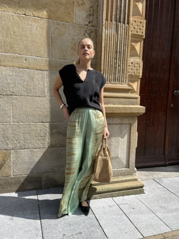 Rabens saloner Lenie Wide Pants Green+Combo Discount