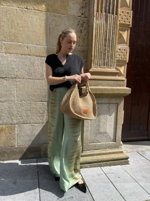 Rabens saloner Lenie Wide Pants Green+Combo Discount