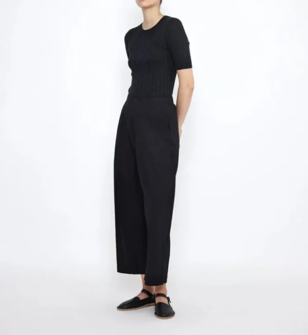 7115 Mid Sleeves Ribbed Fine Knit Black Hot